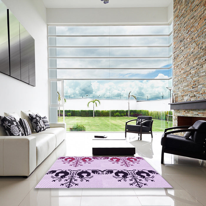 Square Patterned Orchid Purple Rug in a Living Room, pat649pur