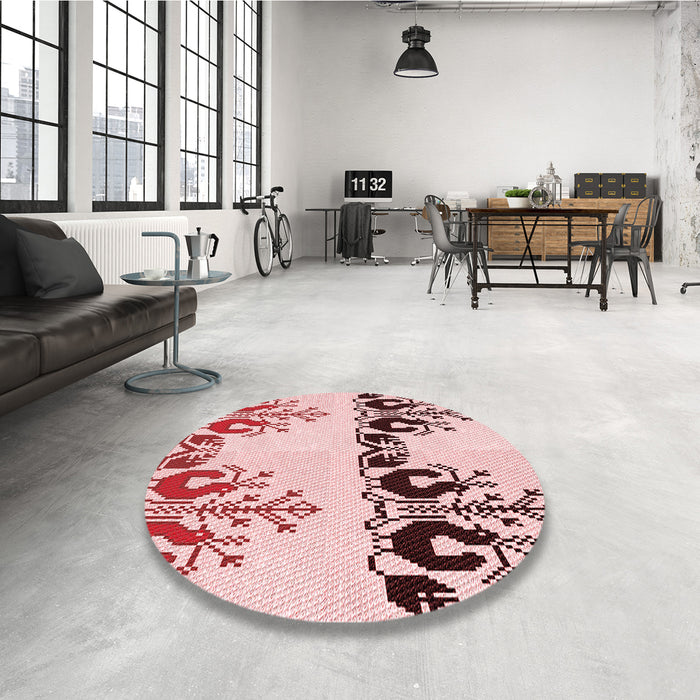 Round Patterned Light Rose Pink Rug in a Office, pat649rd