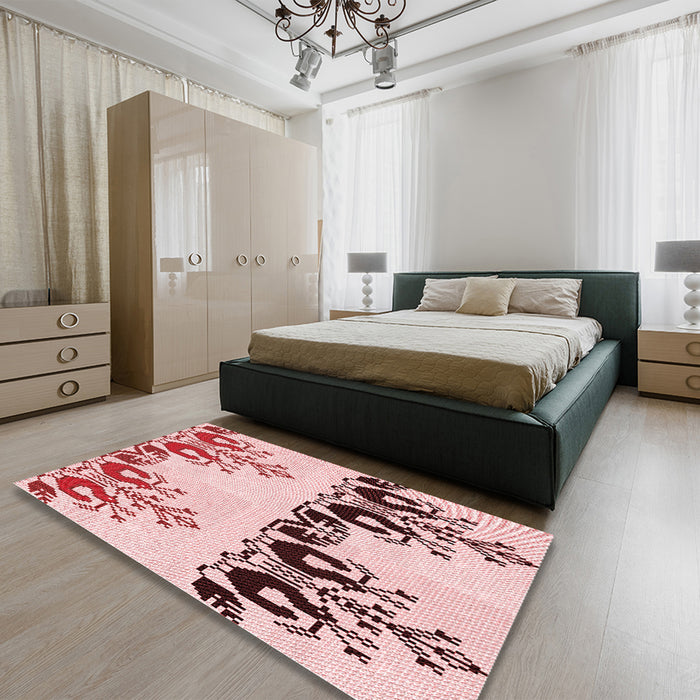 Patterned Light Rose Pink Rug in a Bedroom, pat649rd