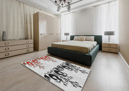 Patterned Off-White Novelty Rug in a Bedroom, pat649