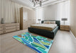 Machine Washable Transitional Turquoise Green Rug in a Family Room, wshpat65lblu