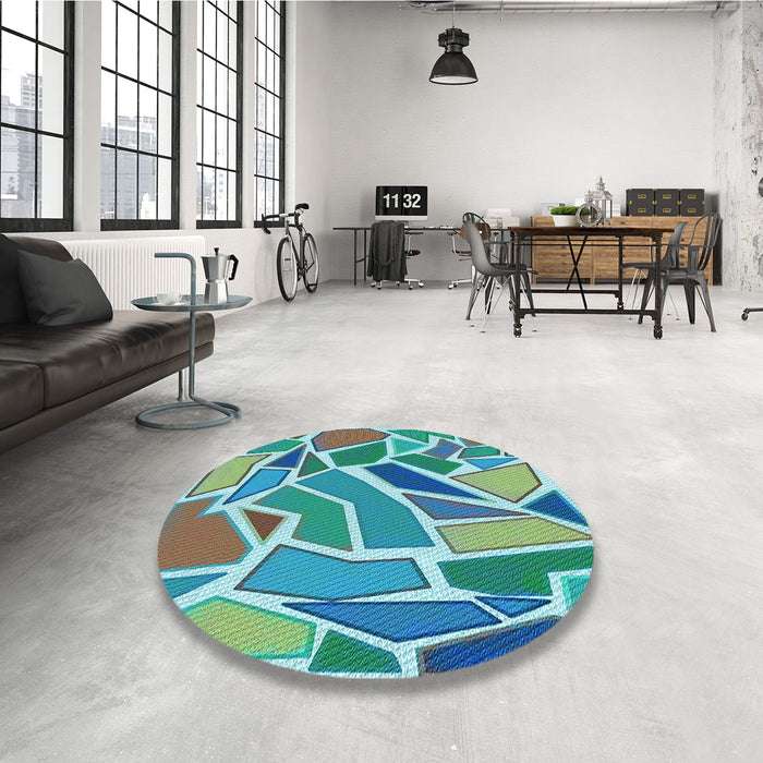 Patterned Turquoise Green Rug in a Kitchen, pat65lblu