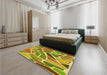 Patterned Golden Brown Yellow Rug in a Bedroom, pat65yw