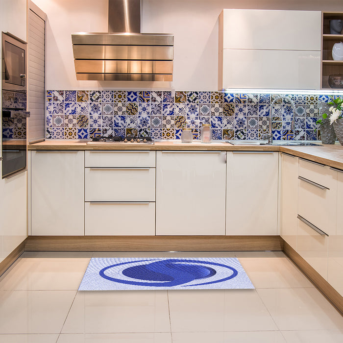 Patterned Blue Rug in a Kitchen, pat650blu