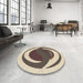 Round Patterned Deep Peach Orange Rug in a Office, pat650brn