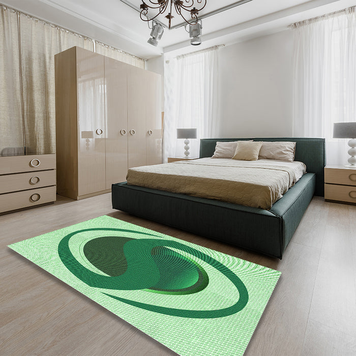 Patterned Pale Green Rug in a Bedroom, pat650grn
