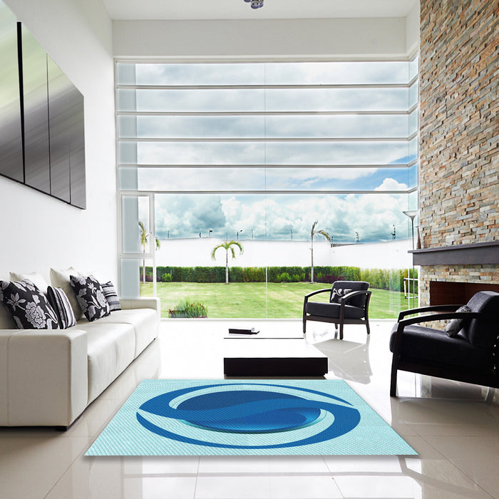 Square Patterned Blue Rug in a Living Room, pat650lblu