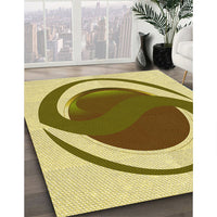 Patterned Dark Yellow Green Rug, pat650yw