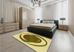 Patterned Dark Yellow Green Rug in a Bedroom, pat650yw