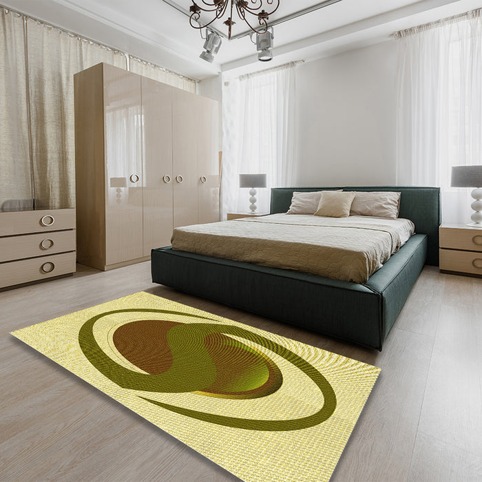 Round Machine Washable Transitional Dark Yellow Green Rug in a Office, wshpat650yw