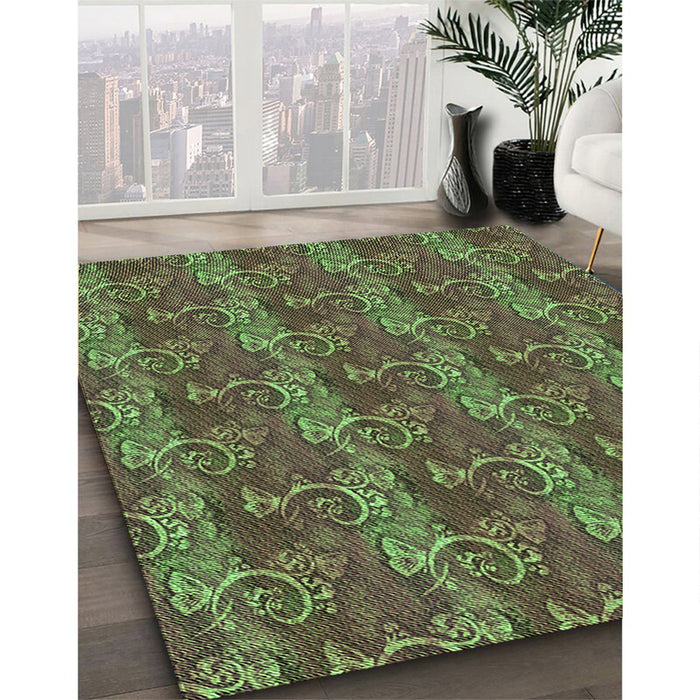 Patterned Green Rug in Family Room, pat651grn