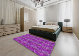 Patterned Dark Violet Purple Novelty Rug in a Bedroom, pat651