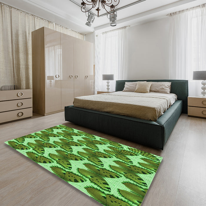 Patterned Green Rug in a Bedroom, pat652grn
