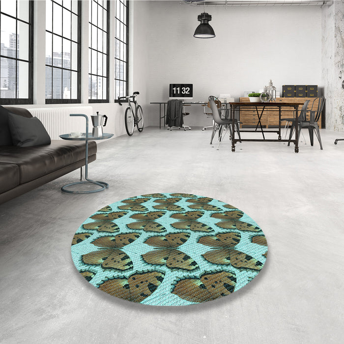 Round Patterned Army Green Rug in a Office, pat652lblu