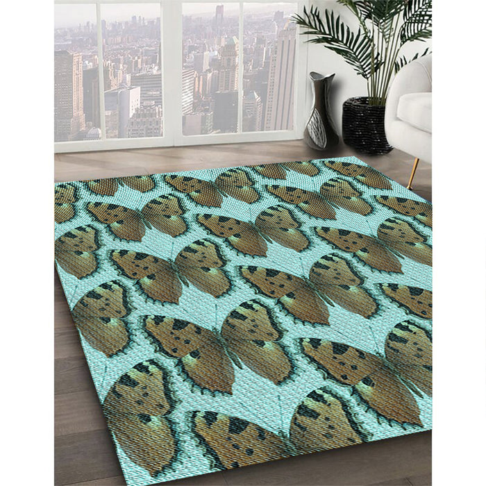 Patterned Army Green Rug in Family Room, pat652lblu