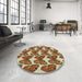 Round Machine Washable Transitional Saddle Brown Rug in a Office, wshpat652