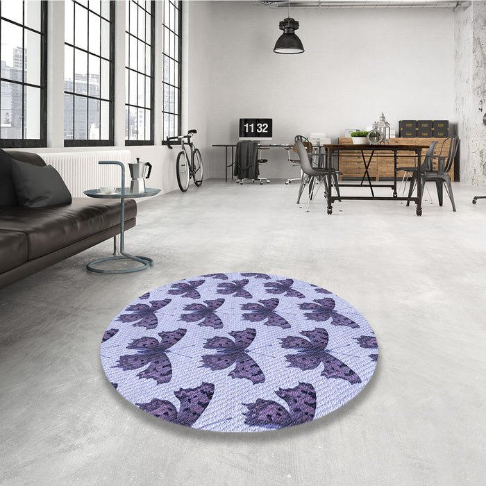 Round Patterned Deep Periwinkle Purple Rug in a Office, pat653blu