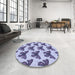 Round Patterned Deep Periwinkle Purple Rug in a Office, pat653blu