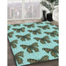 Patterned Dark Olive Green Rug in Family Room, pat653lblu