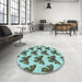Round Patterned Dark Olive Green Rug in a Office, pat653lblu