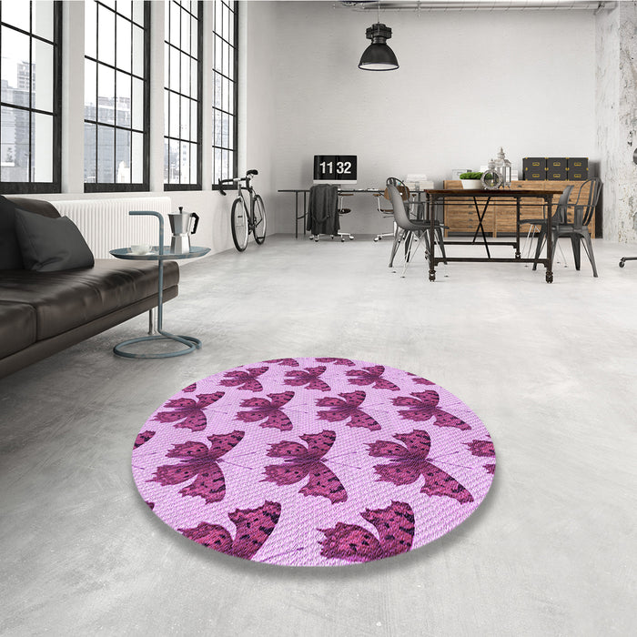 Round Patterned Medium Violet Red Pink Rug in a Office, pat653pur