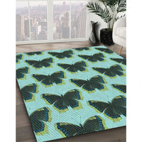 Patterned Medium Turquoise Green Rug, pat654lblu