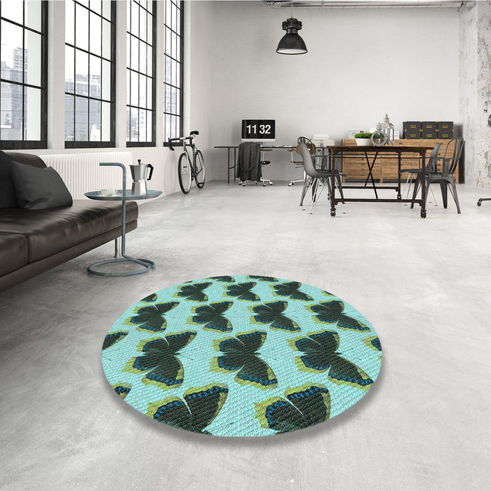 Round Patterned Medium Turquoise Green Rug in a Office, pat654lblu