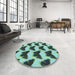 Round Patterned Medium Turquoise Green Rug in a Office, pat654lblu