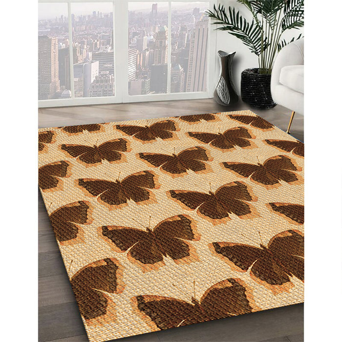 Patterned Yellow Orange Rug in Family Room, pat654org