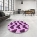 Round Patterned Dark Magenta Purple Rug in a Office, pat654pur