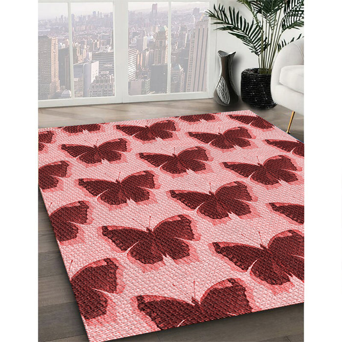 Patterned Pastel Pink Rug in Family Room, pat654rd