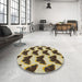 Round Machine Washable Transitional Brown Gold Rug in a Office, wshpat654