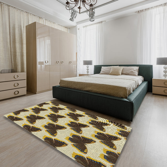 Machine Washable Transitional Brown Gold Rug in a Bedroom, wshpat654