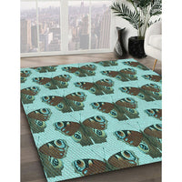 Patterned Dark Olive Green Rug, pat655lblu