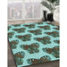 Patterned Dark Olive Green Rug in Family Room, pat655lblu