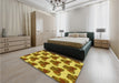 Round Machine Washable Transitional Bright Gold Yellow Rug in a Office, wshpat655yw