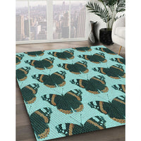 Patterned Dark Slate Grey Green Rug, pat656lblu
