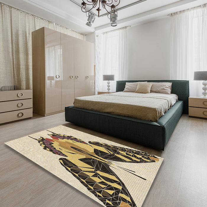 Patterned Khaki Gold Rug in a Bedroom, pat657brn