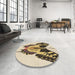 Round Patterned Khaki Gold Rug in a Office, pat657brn