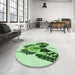 Round Patterned Light Green Rug in a Office, pat657grn