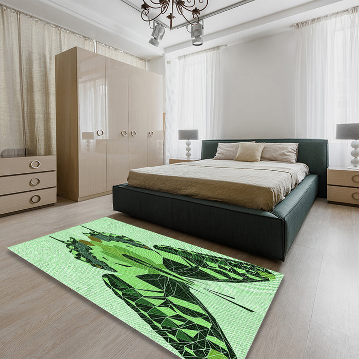 Patterned Light Green Rug in a Bedroom, pat657grn