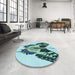 Round Patterned Blue Rug in a Office, pat657lblu