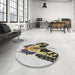 Round Machine Washable Transitional Gray Rug in a Office, wshpat657