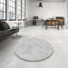 Round Patterned Platinum Gray Rug in a Office, pat658gry