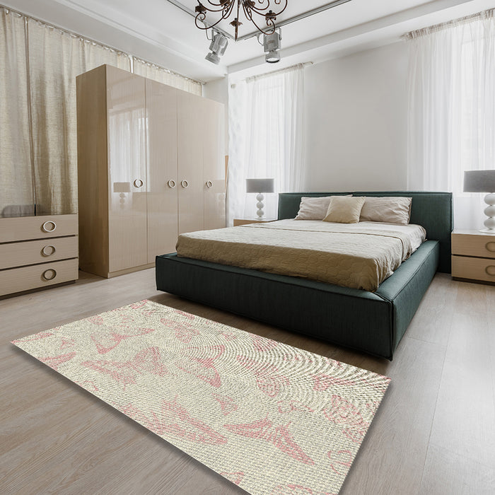 Patterned Blanched Almond Beige Novelty Rug in a Bedroom, pat658