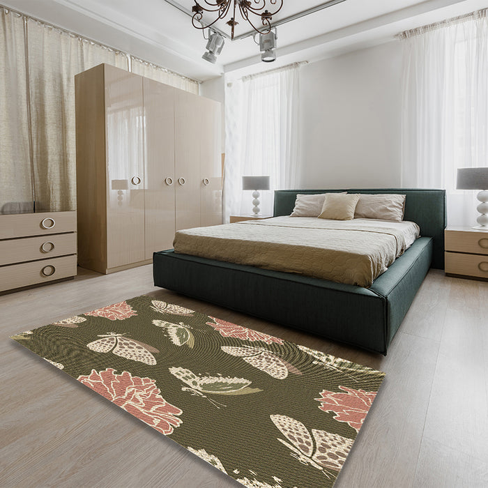 Patterned Brown Rug in a Bedroom, pat659brn