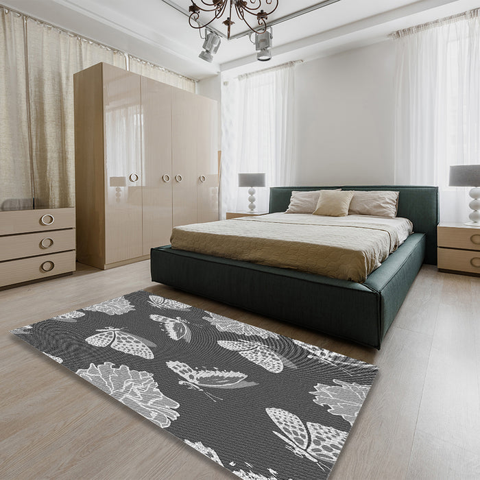 Patterned Dark Gray Rug in a Bedroom, pat659gry