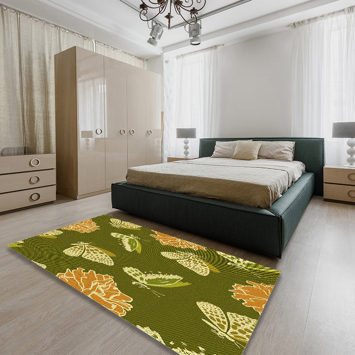 Patterned Dark Bronze Brown Rug in a Bedroom, pat659yw