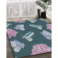 Patterned Dark Blue Grey Blue Novelty Rug, pat659