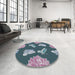 Round Patterned Dark Blue Grey Blue Novelty Rug in a Office, pat659